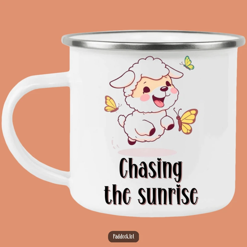 Funny Sheepdog Chase Camping Mug: Outdoor Dog Fun, Perfect Funny Gift