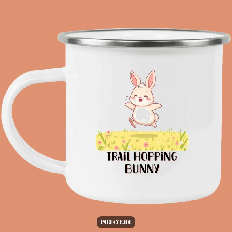 Funny Bunny Hopping Camping Mug - Cute Joyful Rabbit Enamel Cup