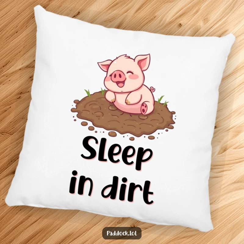 Funny Pillow featuring a cheerful piglet happily rolling in a muddy patch, a soft and humorous decor piece.