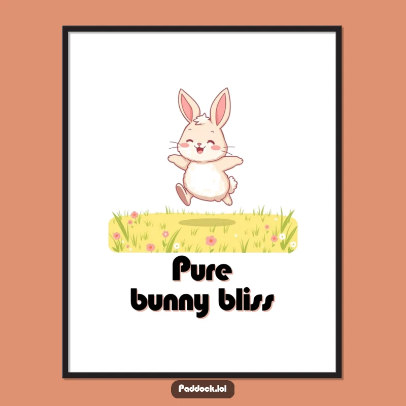 Funny Bunny Hopping Across Field - Digital Print for Joyful Wall Art