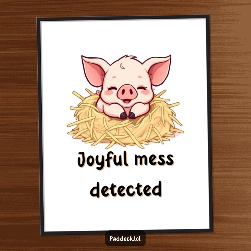Funny Happy Piglet Digital Art Print: A high-quality, printable image of a piglet joyfully rolling in straw, full of farmyard humor.
