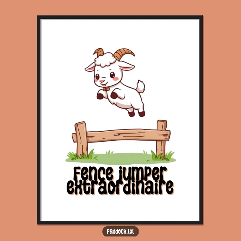Funny Goat Leaping Over Fence Poster - Humorous Jumping Animal Wall Art