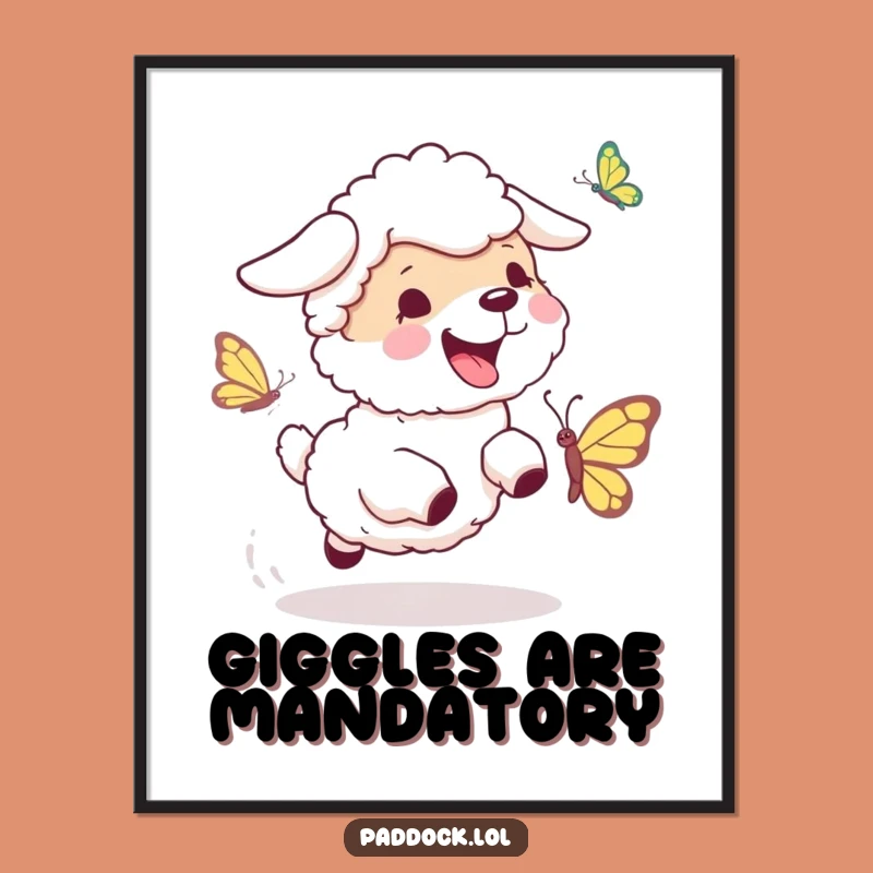 Funny Sheepdog Chase Poster: Energetic Dog Art, Hilarious Funny Gift