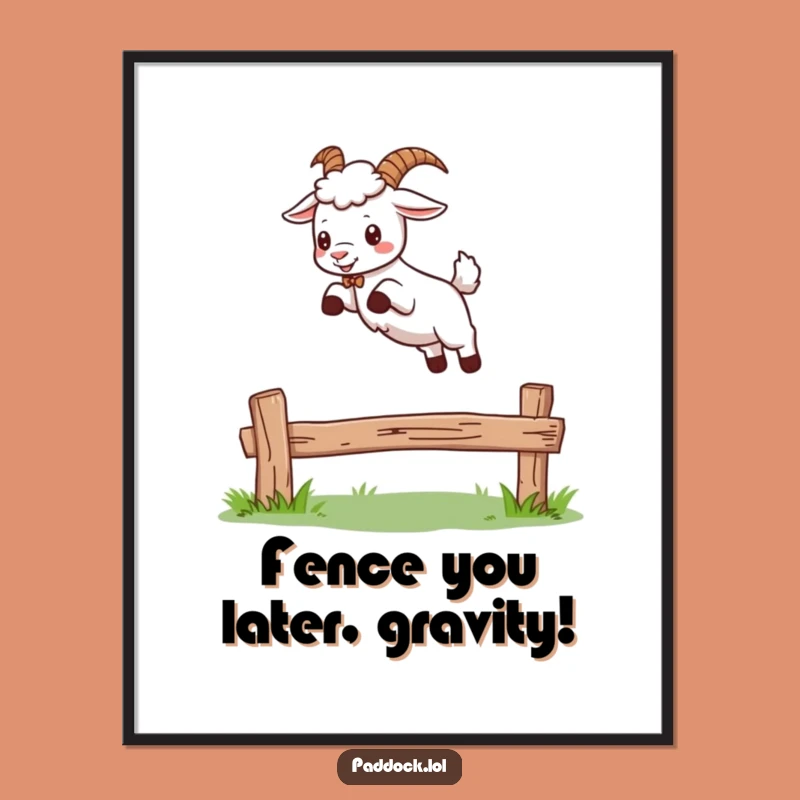 Funny Free Printable Wall Art: Goat Jumping Over Fence, Perfect Downloadable Decor!