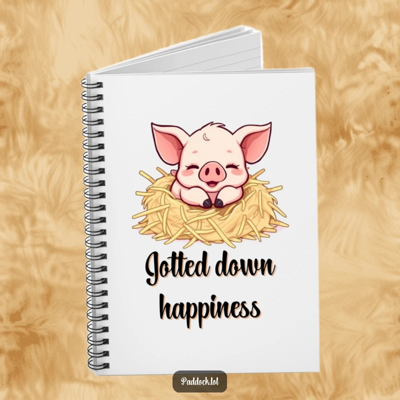 Funny Happy Piglet Notebook: A charming notebook featuring a piglet joyfully rolling in straw, perfect for recording happy thoughts.