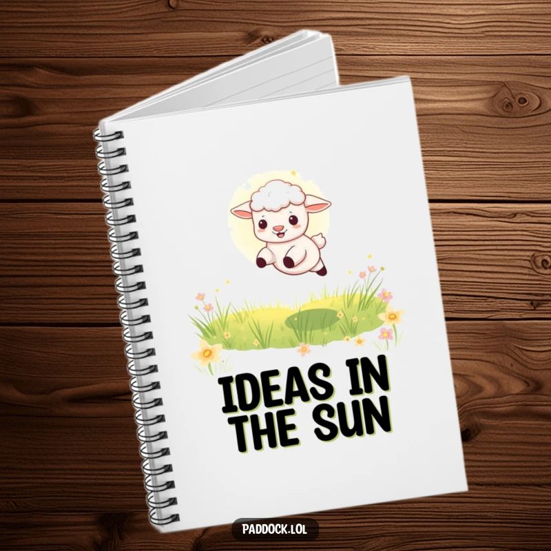 Funny Playful Lamb Notebook: A charming notebook featuring a lamb leaping through a sunbeam in a meadow, perfect for jotting down thoughts.