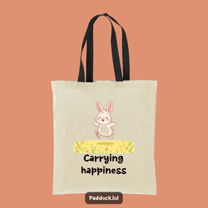 Funny Bunny Hopping Tote Bag - Cute Joyful Rabbit Field Carryall